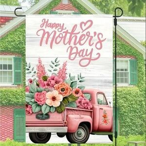 Happy Mother's Day ~ Floral Pink Truck Garden Flag ~ 12 x 18”